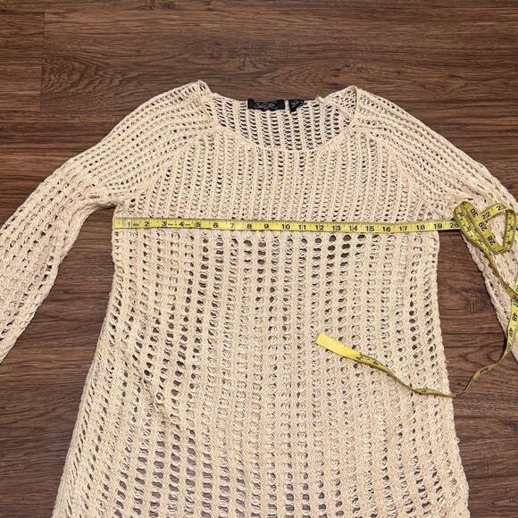 Crystal Kobe Boho Crochet Tunic Sweater Cream Minimalist Asymmetrical Hem Large - Picture 5 of 9
